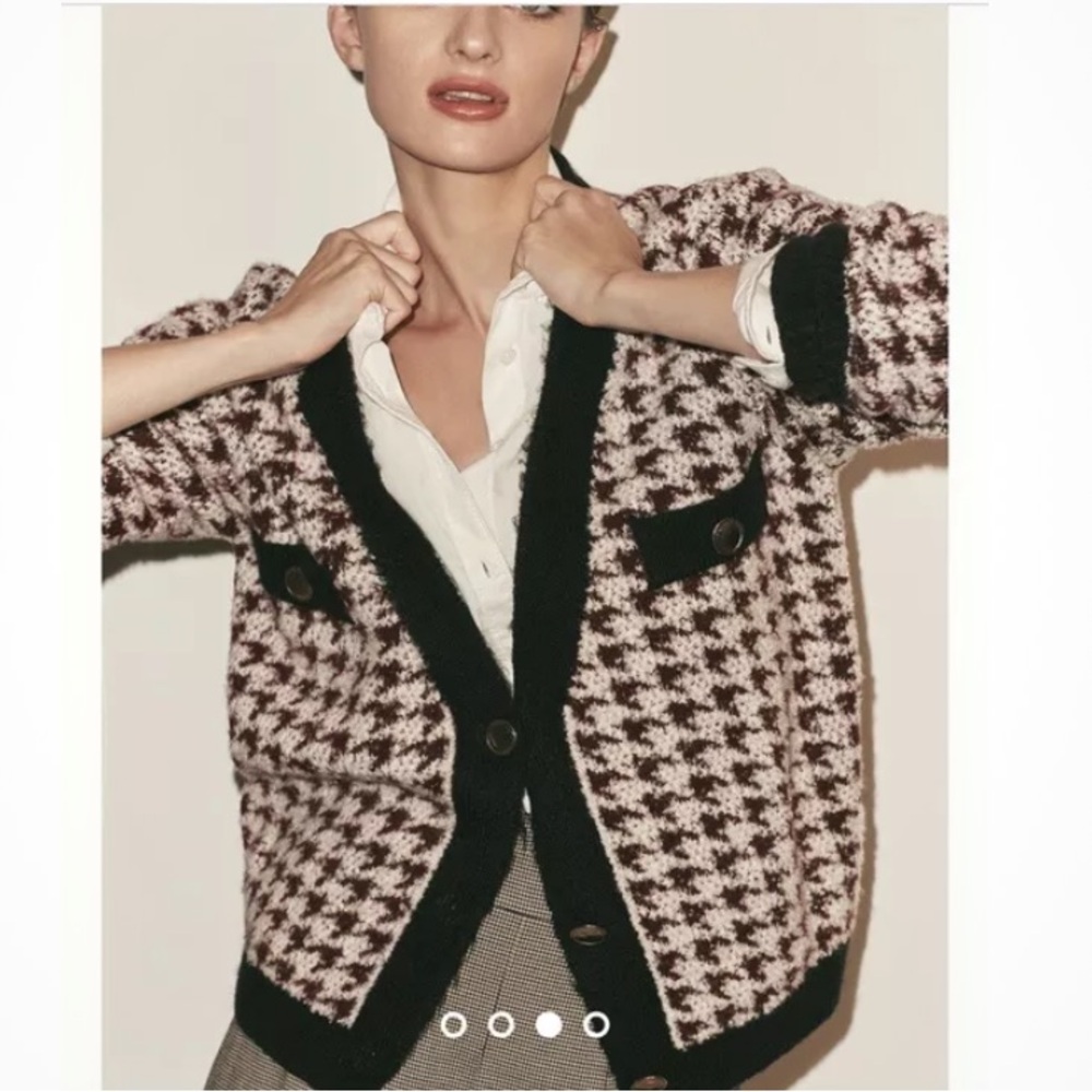 Anthropology Brown and cream houndstooth cardigan NWT